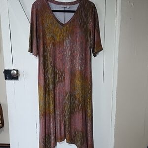 LOGO by Lori Goldstein Multicolor V-Neck Midi Dress